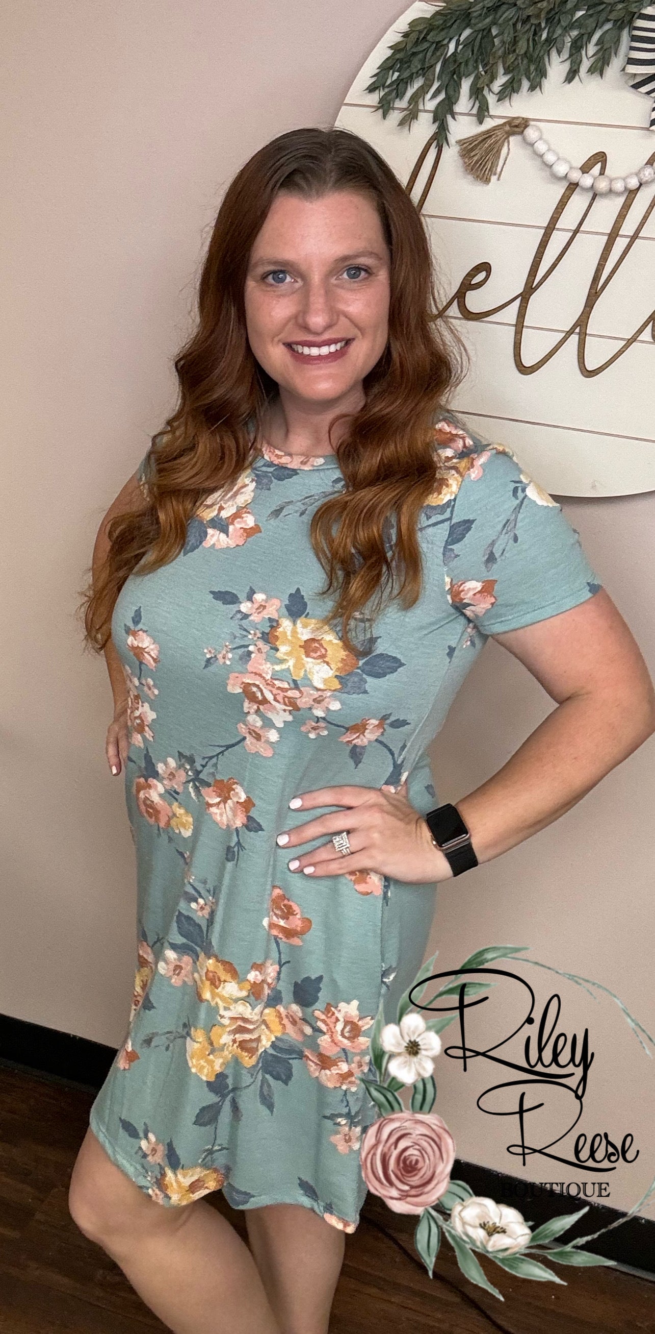 Teal Floral Cotton T dress