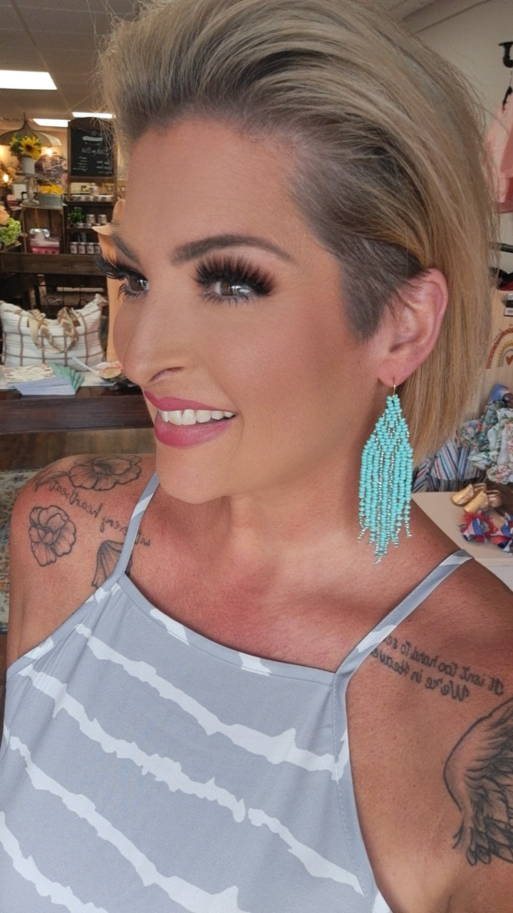 Fabulous Fringe Seed Bead Earrings- Mint