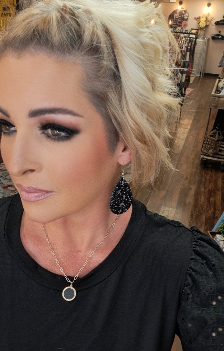 Razzle Dazzle Black Glitter Earrings