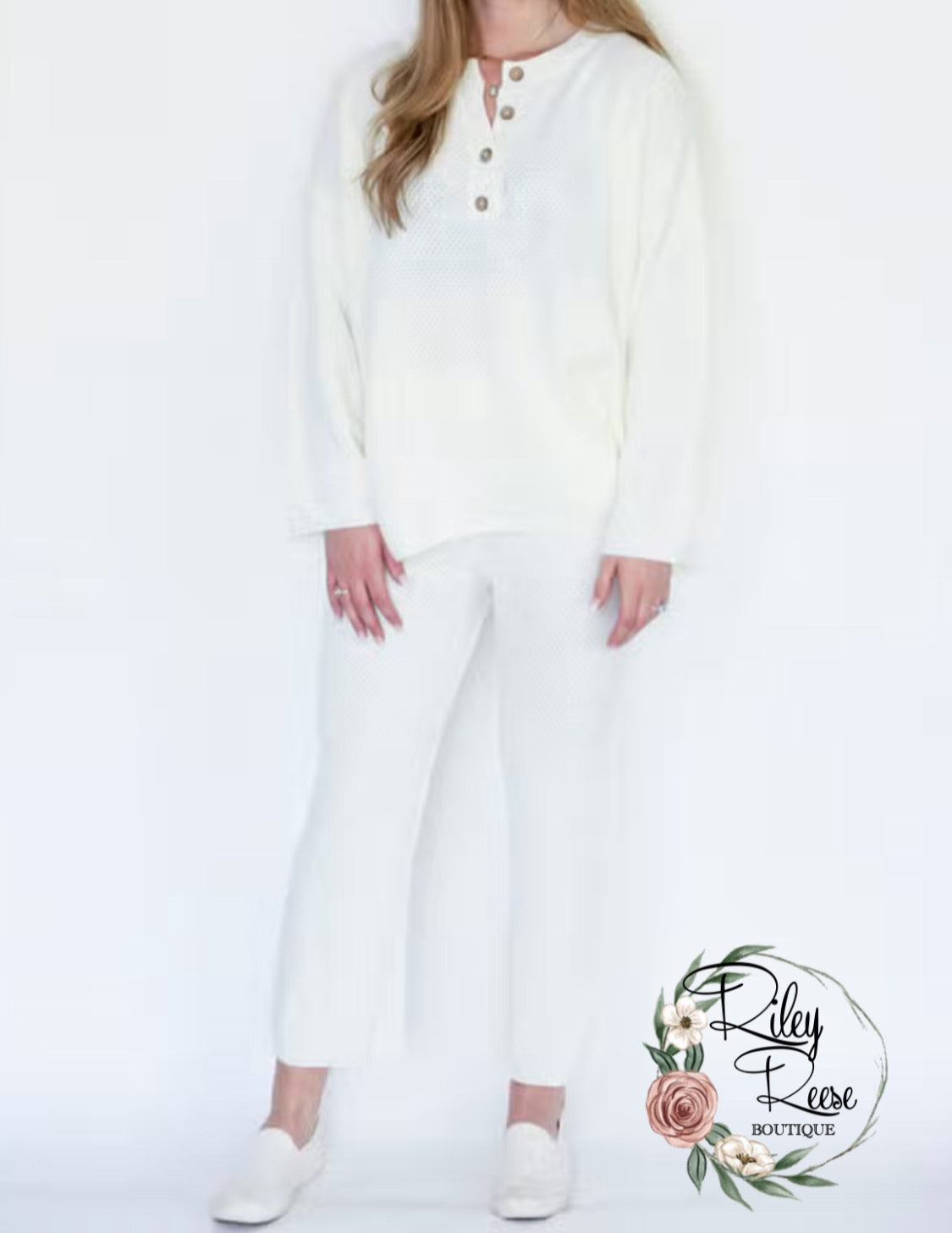 Selena Henley loungewear set - Cream