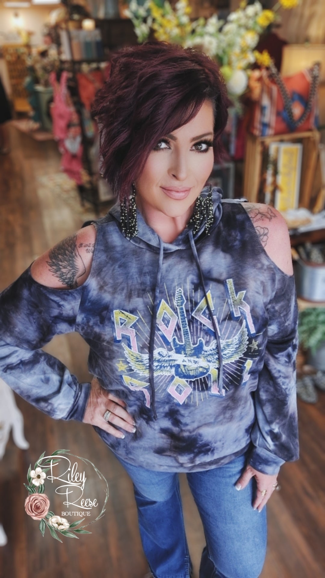 Rock N Roll, Baby! Tye-Dye Cold Shoulder Hoodie