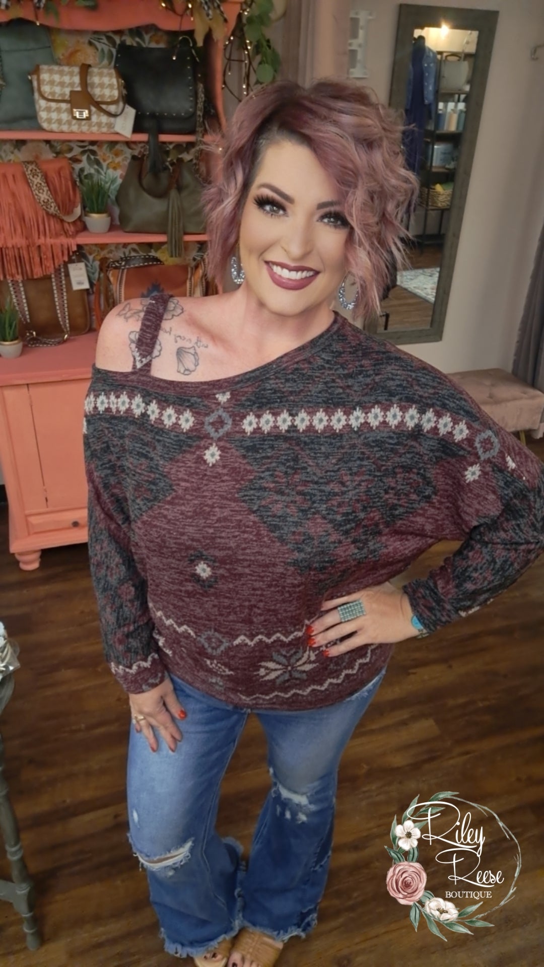 Rodeo Bound Aztec Print Cold Shoulder tunic