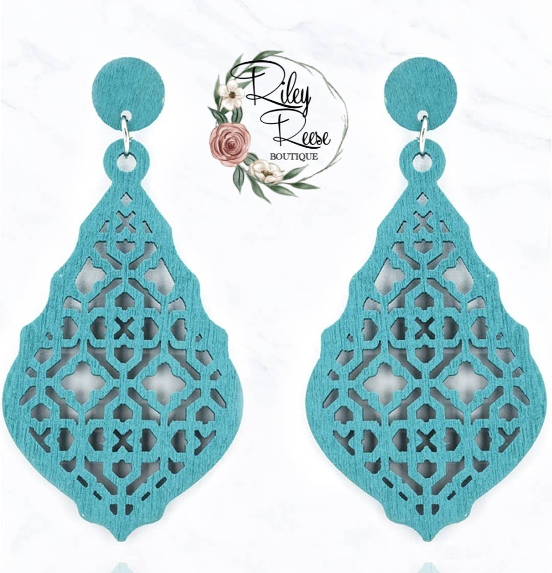 Moroccan Wood Filagree Earrings- Choose Color