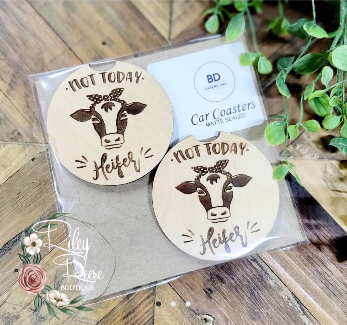 Not Today Heifer Car Coaster Set