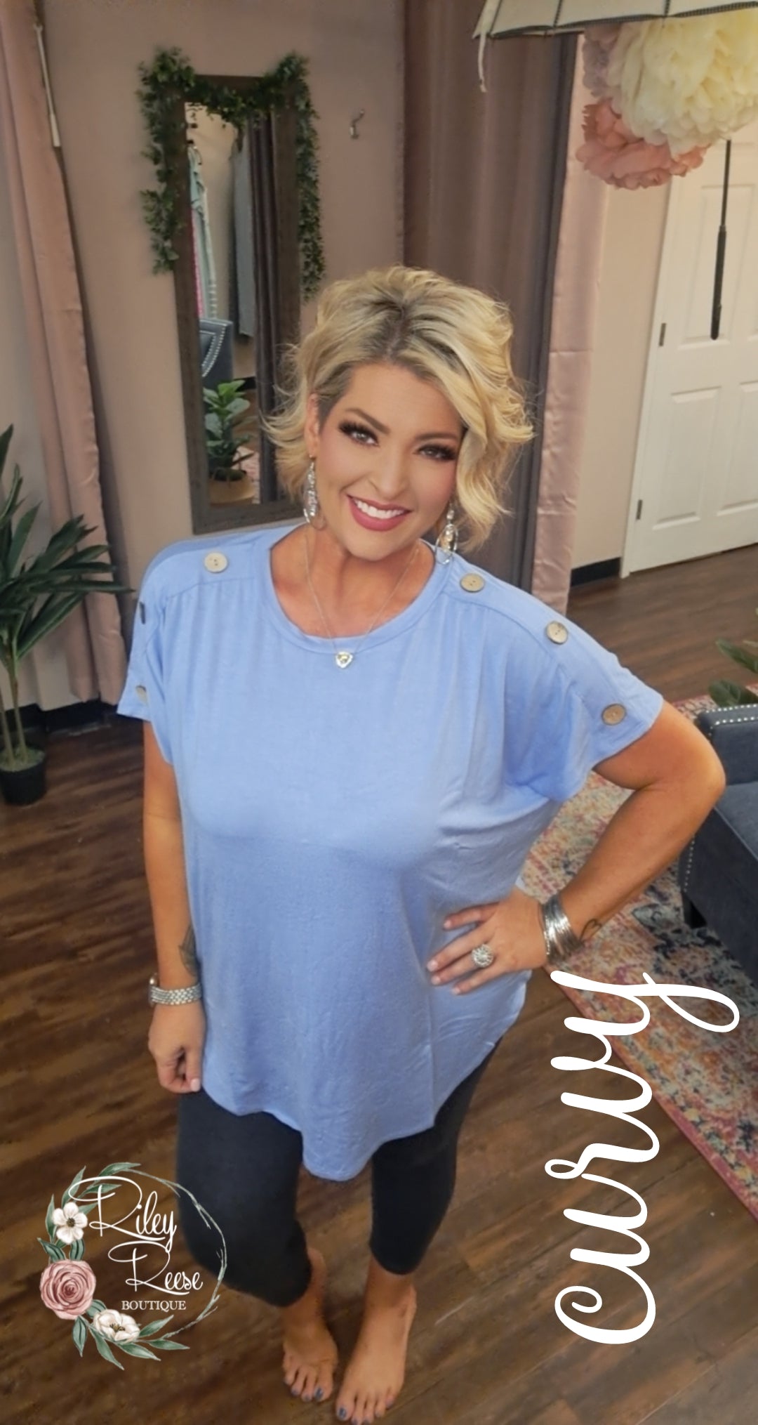 Bay Shores Blue Button Sleeve Tunic