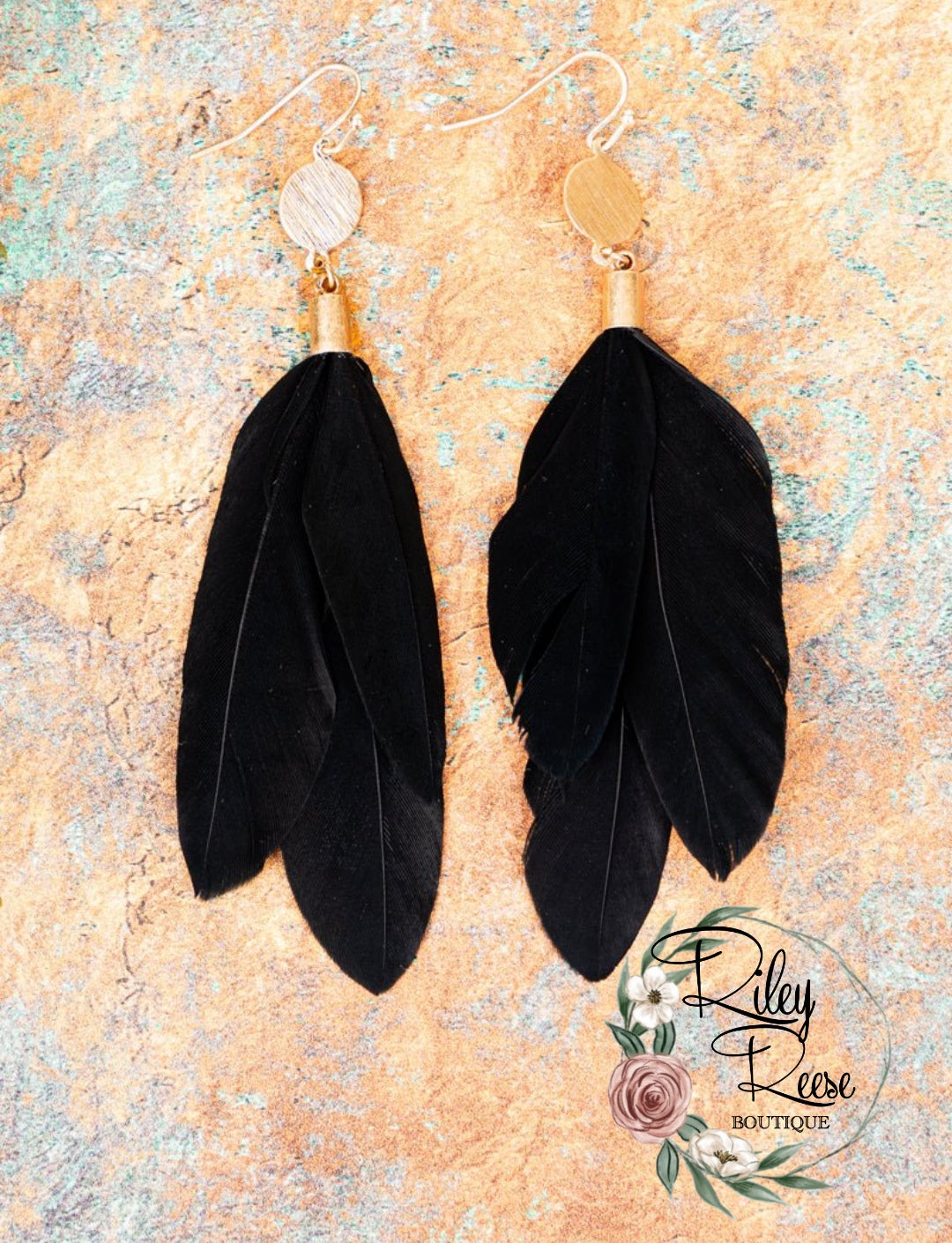 Black Fab Feather Earrings