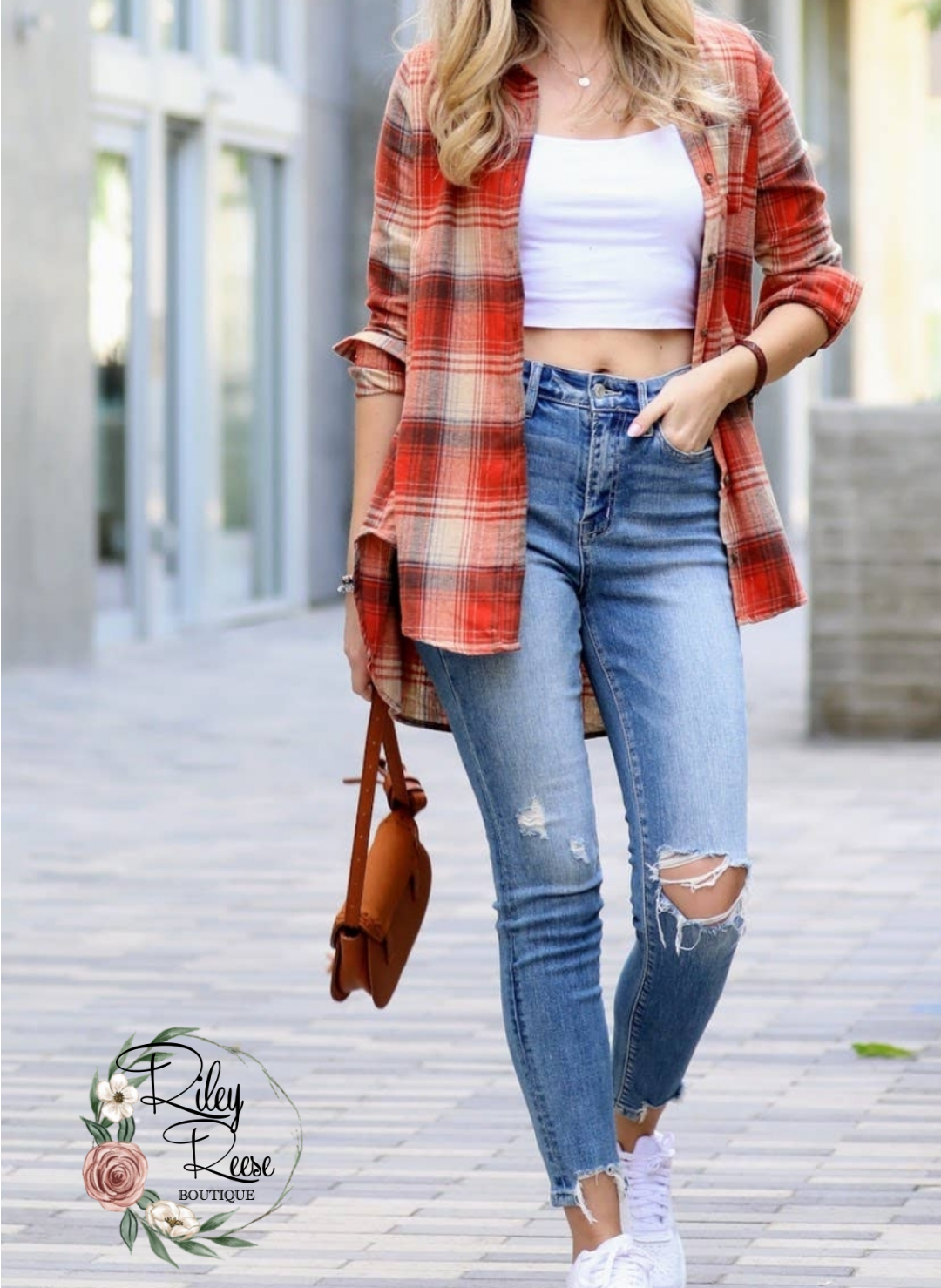 Orange You Plaid to See Me Long Belted Button-Up