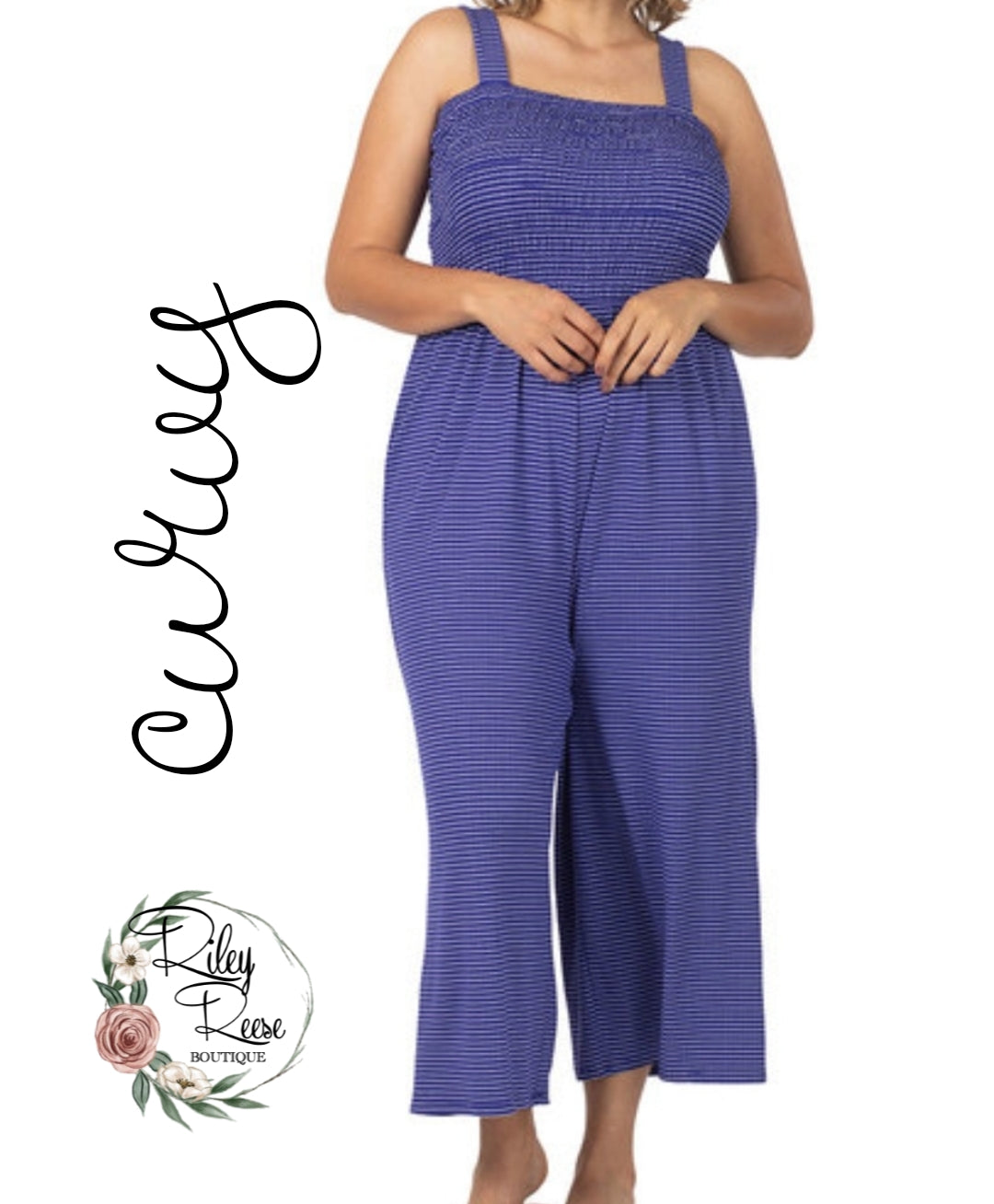 I'm Into You Royal Blue Stripe Crop Jumpsuit