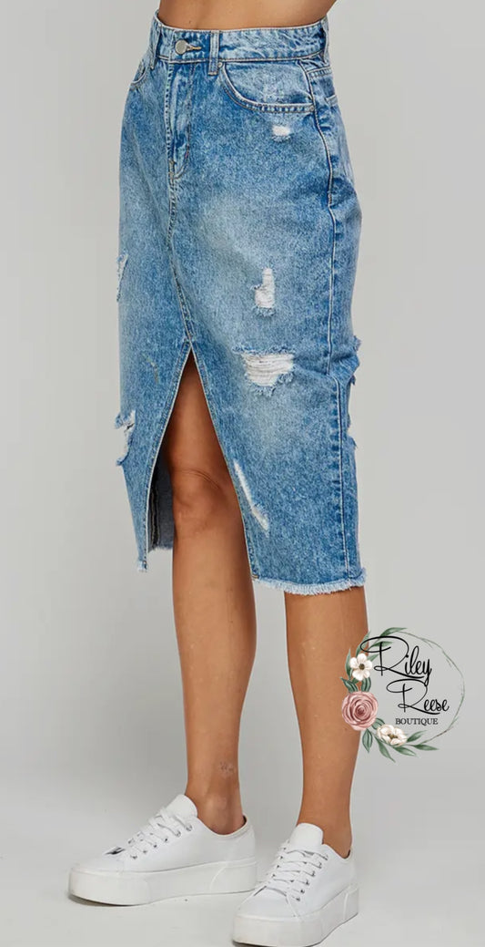 Olivia distressed denim skirt