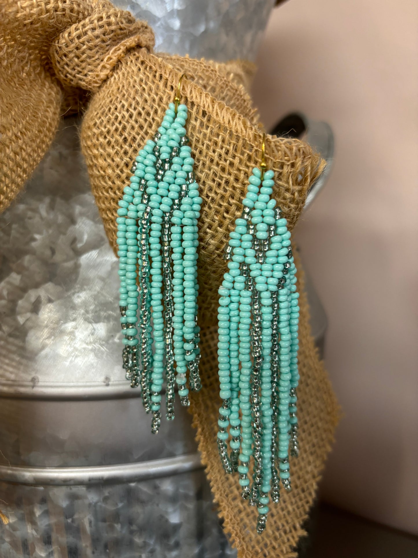 Fabulous Fringe Seed Bead Earrings- Mint
