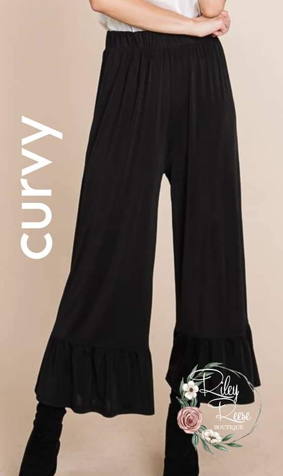 Curvy~ One For the Road Ruffle Black Pant