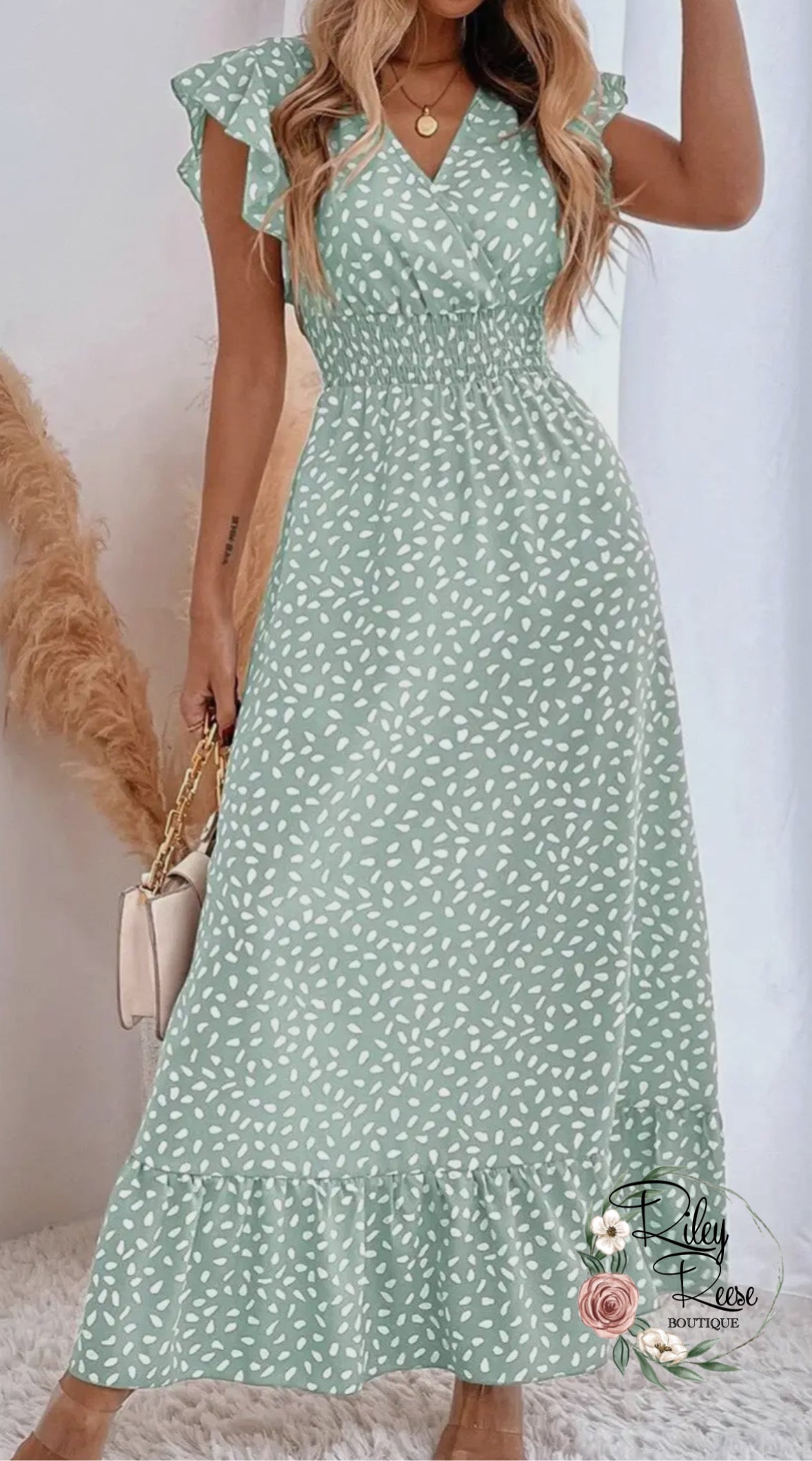 Sage Polkadot Dress