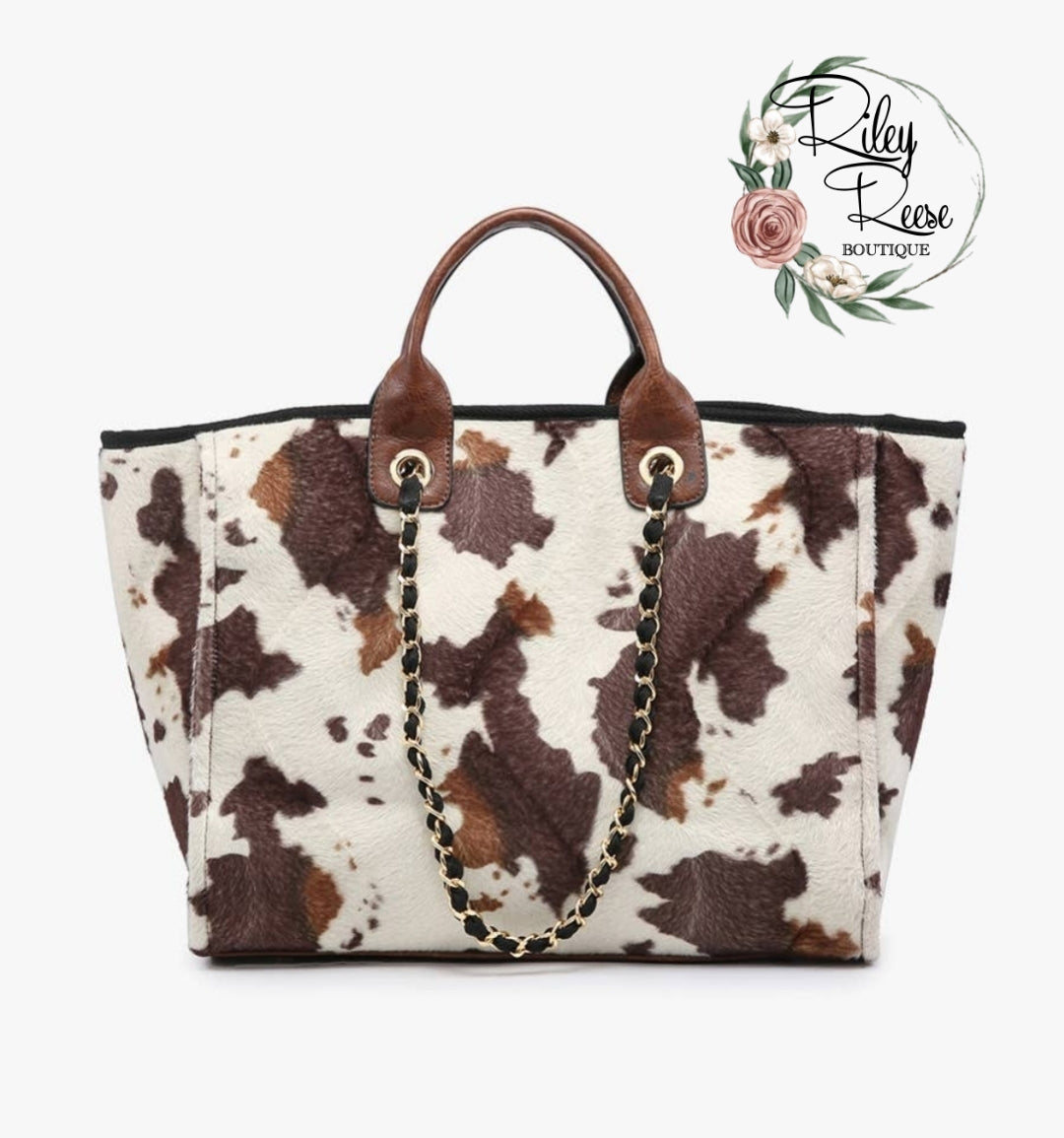 Kristine Moove on Over Cow Print Satchel with Chain Strap