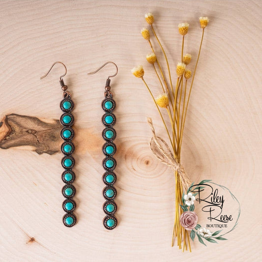 Twisted Tea & Turquoise Bar Earrings