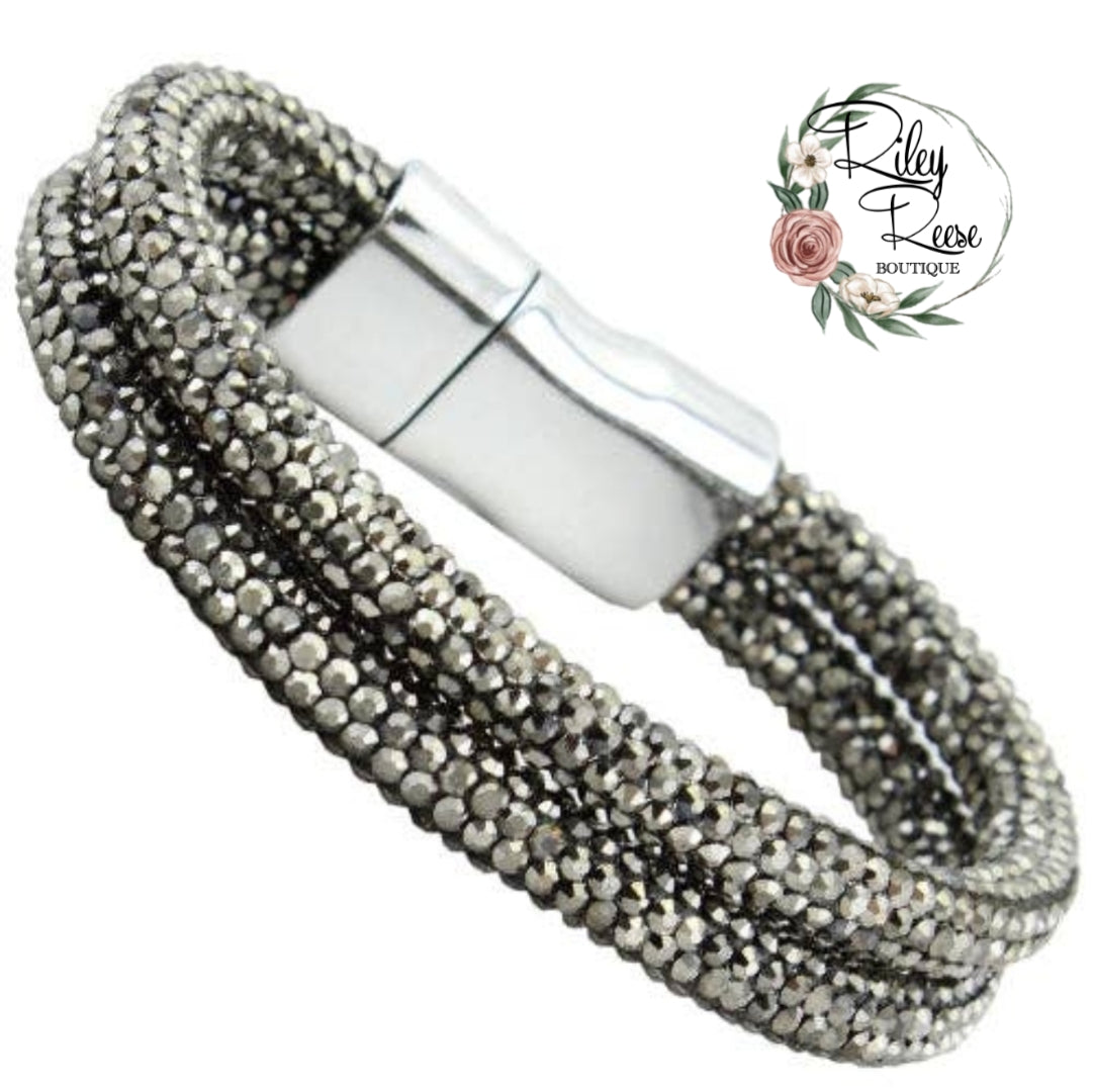 Shine On Grey Crystal Magnetic Bracelet