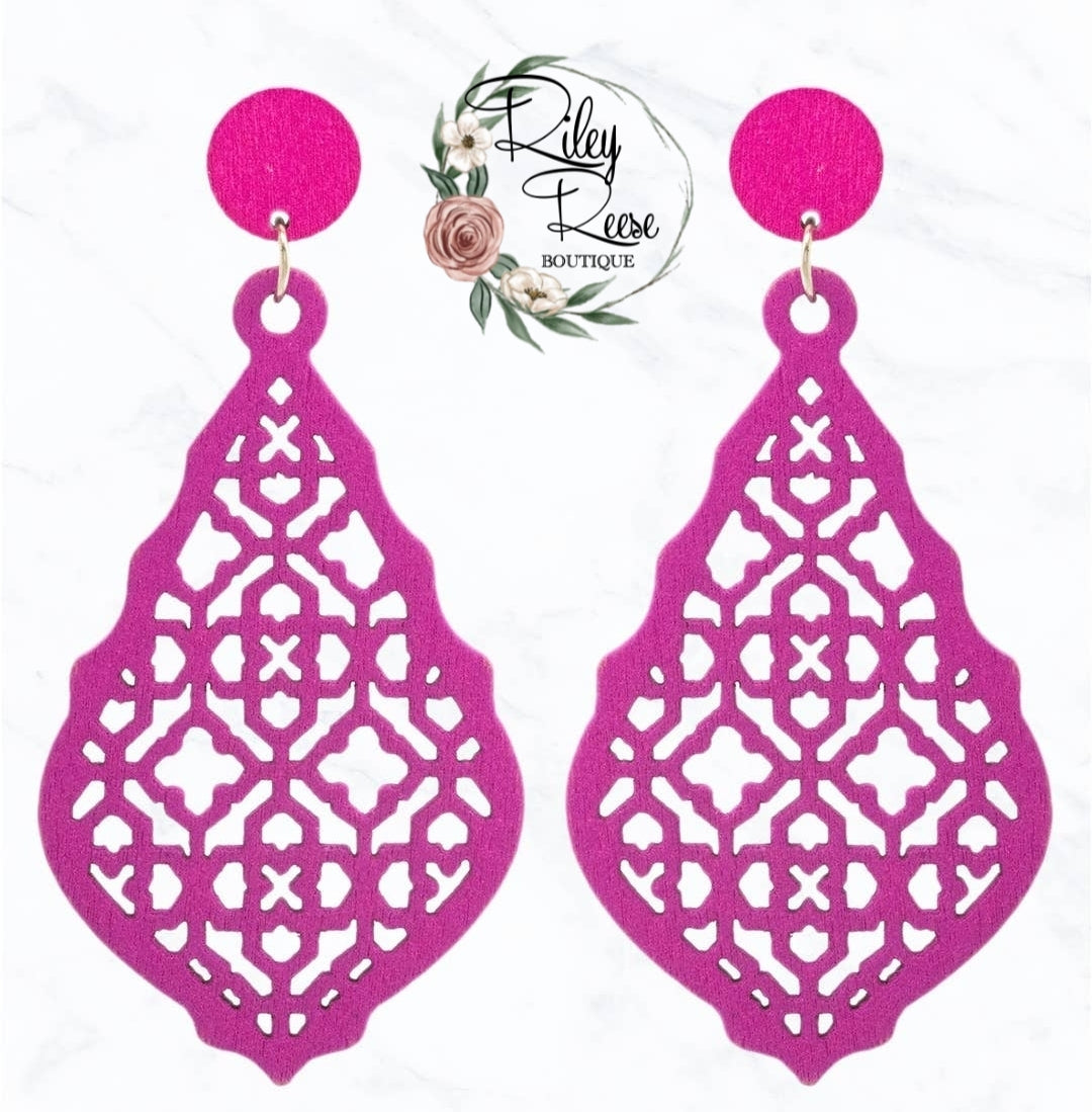 Moroccan Wood Filagree Earrings- Choose Color
