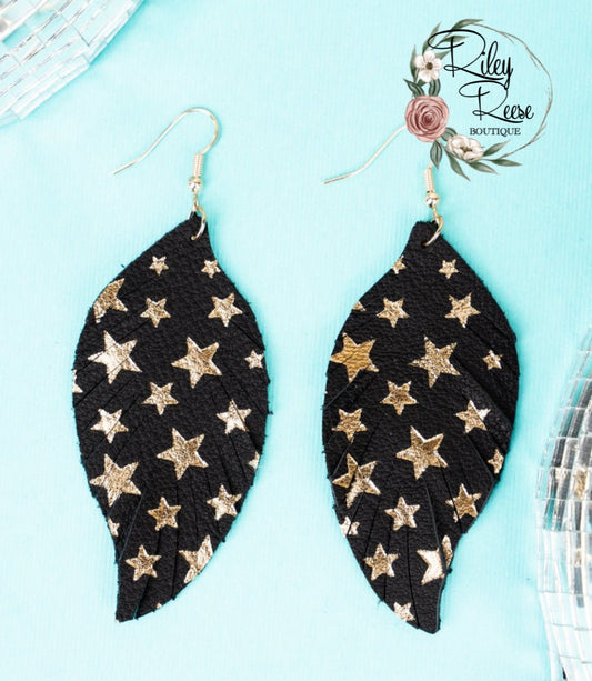 Starry Skies Black Fringe Leather Earrings