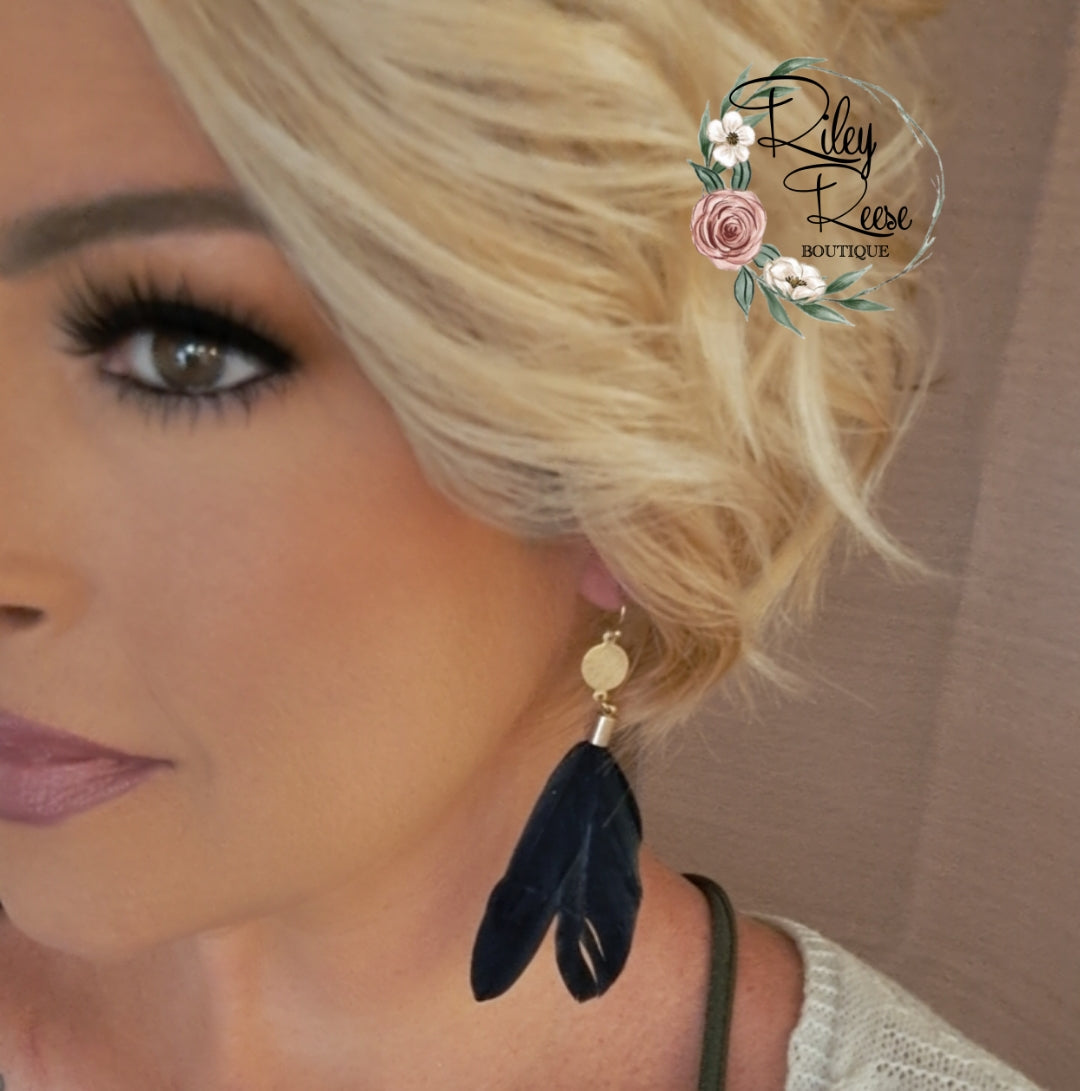 Black Fab Feather Earrings