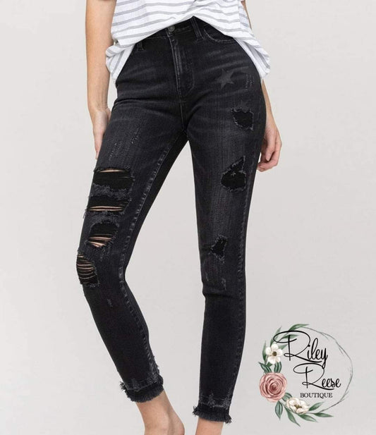 Oh My Stars, Black Skinny Distressed Denim by Vervet