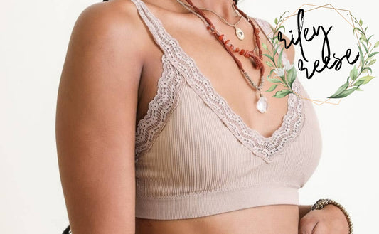 Lace Trim Padded Bralette- Mocha