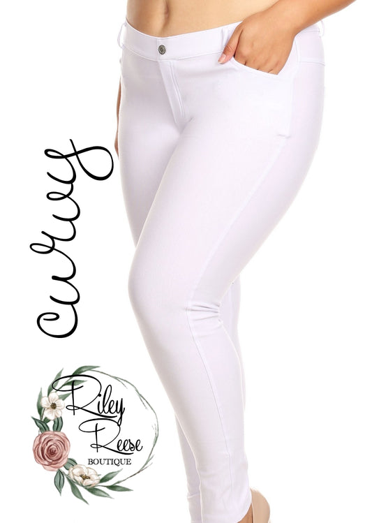 Walk this Way White Pull On Jeggings