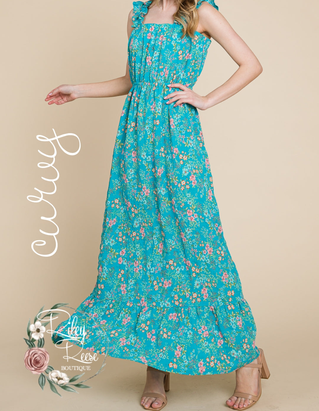 Beautiful Bloomer Teal Maxi Dress