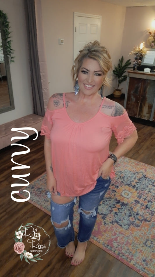 Grace In Lace Coral Cold Shoulder Tunic