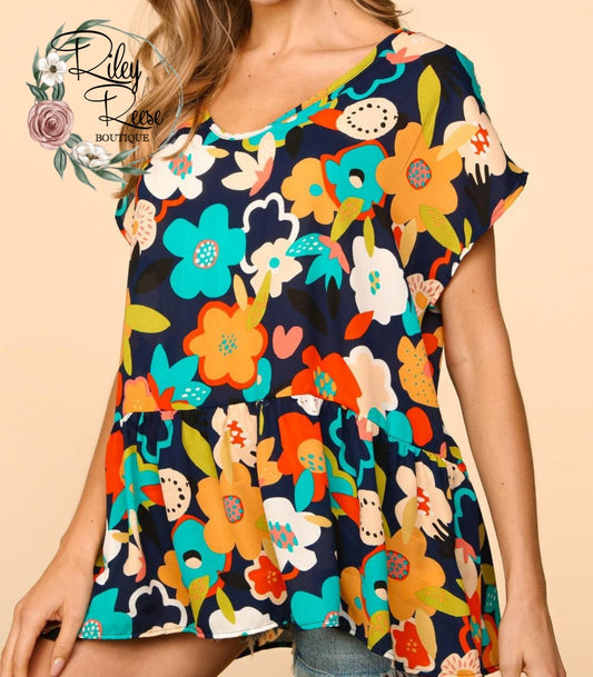 Brighten Your Day Navy Floral Tunic