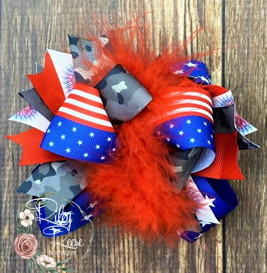 Flag and Camo Marabou Bow